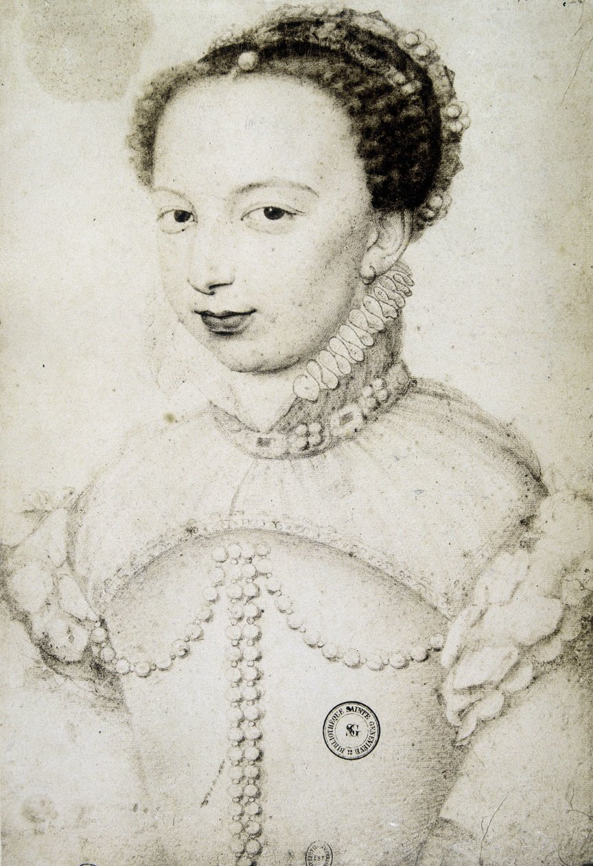 portret Małgorzaty de Valois, znanej jako królowa Margot (1553-1615), królowej Nawarry, pierwszej żony Henryka IV. według François Clouet autorstwa Francois (after) Clouet