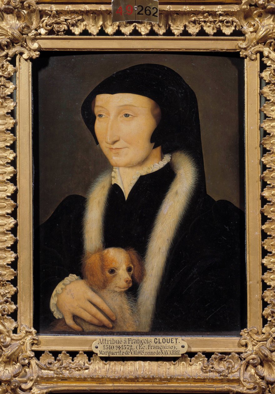 Portret Małgorzaty Angoulema (1492-1549) Królowej Nawarry, siostry Franciszka I. Obraz przypisywany Francois Clouet (1515-1572). XVI w. niedz. 0,31 x 0,24 m Chantilly, muzeum Conde autorstwa Francois (attr. to) Clouet