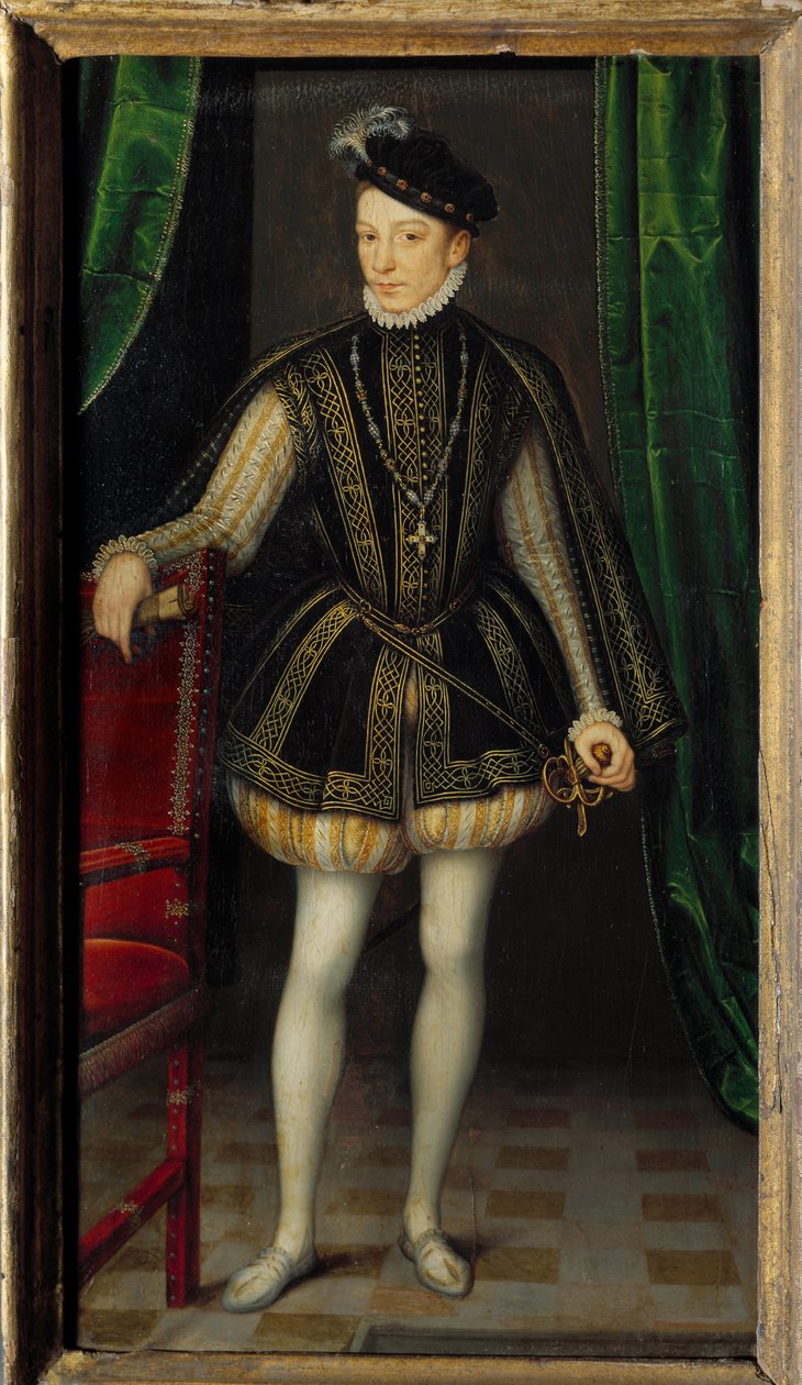 Portret u stóp Karola IX (1550 - 1574). Obraz warsztatu Francois Cloueta (1515-1572) autorstwa Francois (workshop of) Clouet