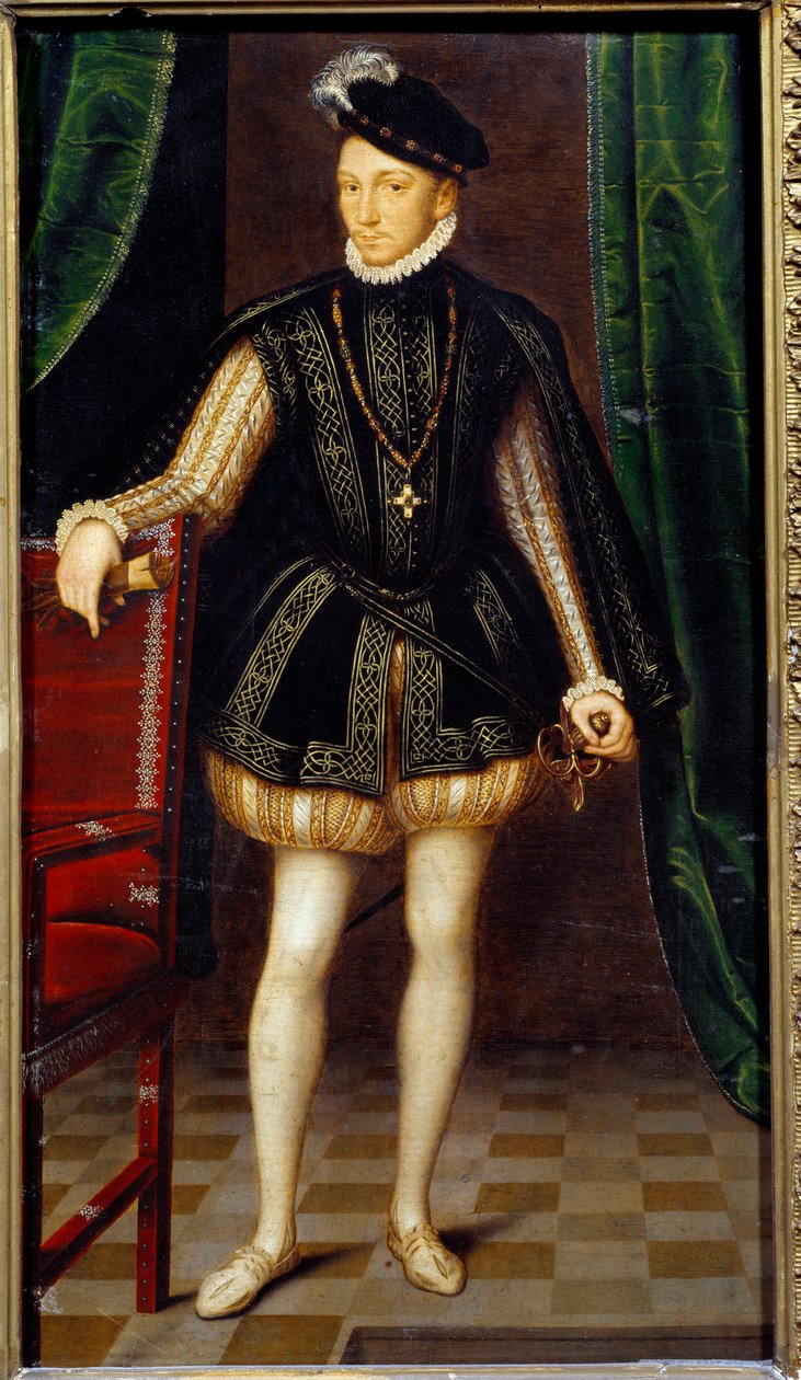 Portret u stóp króla Francji Karola IX (1550 - 1574). Obraz warsztatu Francois Cloueta (1515-1572) autorstwa Francois (workshop of) Clouet