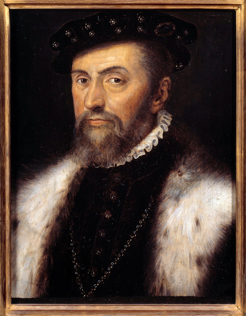 Portret Anne Duc de Montmorency (1492-1567) Connetable z Francji. Atelier de Francois Clouet (1515-1572), t. 1555. Olej na drewnie. Wymiary: 0,32 x 0,28m. Olej na drewnie. autorstwa Francois (workshop of) Clouet