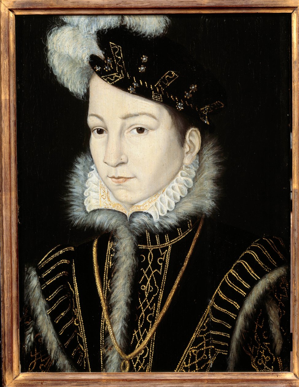 Portret Karola IX, króla Francji (1550-1574). Atelier de Francois Clouet (1515-1572), t. 1555. Olej na drewnie. Wymiary: 0,32 x 0,23m. Olej na drewnie. - Portret Karola IX, króla Francji (1550-1574). Warsztat Francois Cloueta (1515-1572), ok. 1555. O autorstwa Francois (workshop of) Clouet