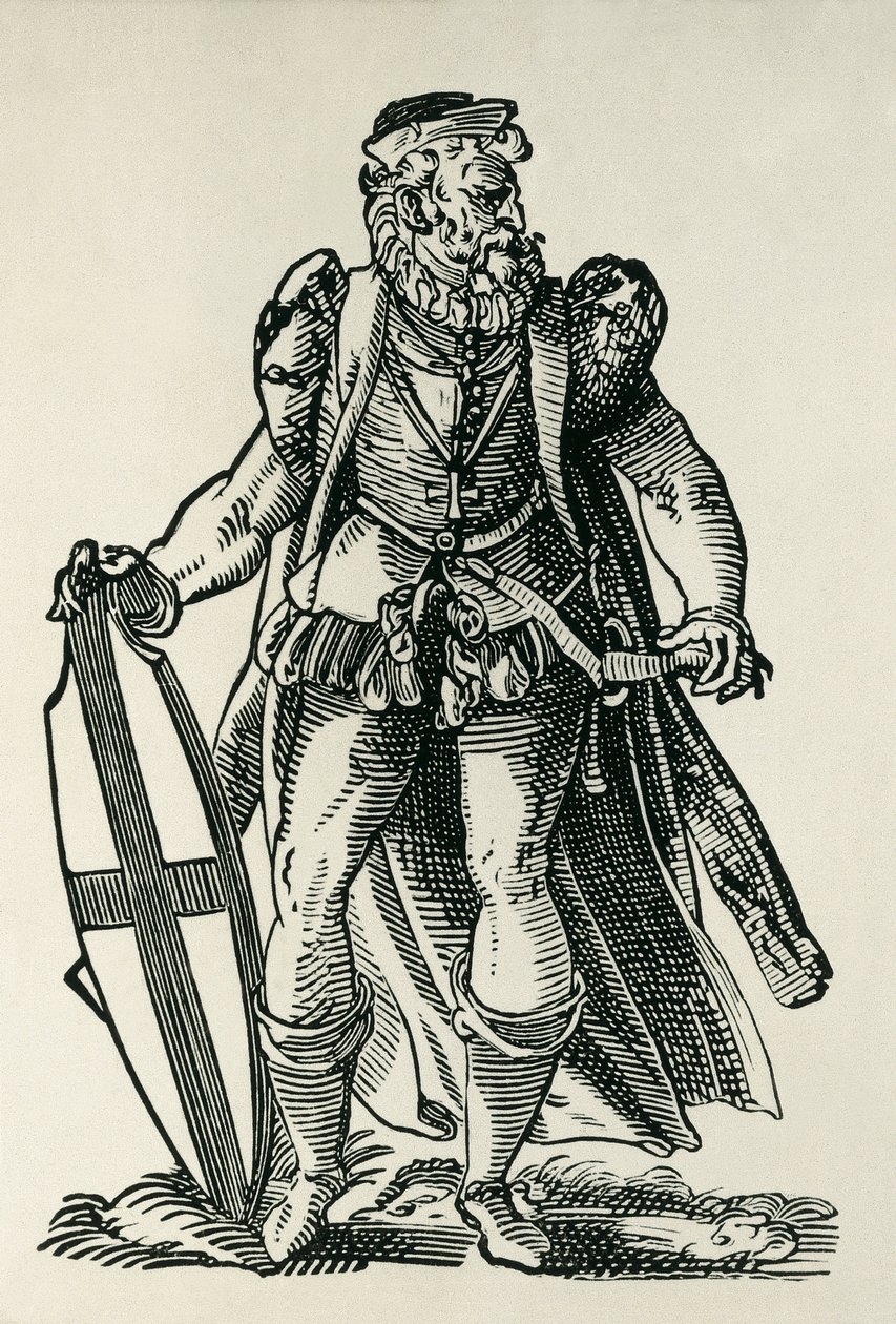 Rycerz zakonu krzyżackiego. Ilustracja na "Cleri totius Romanae subiecti Ecclesiae", autorstwa Francois Modius i Jost Amman. Frankfurt. 1585. Ksylografia. FRANCJA. ILE-DE-FRANCE. Paryż. Biblioteka Narodowa autorstwa Francois & Amman Jost (1539 91) Modius