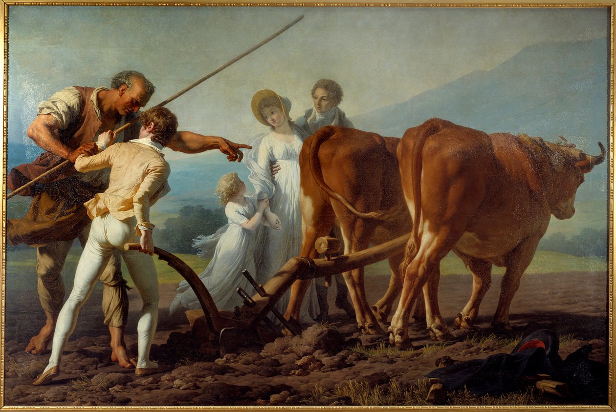 La Lesson de tillage Obraz Francois Andre Vincent (1746-1816) XIX w. Nd. 3,13x2,13 m Bordeaux, Muzeum Sztuk Pięknych autorstwa François André Vincent
