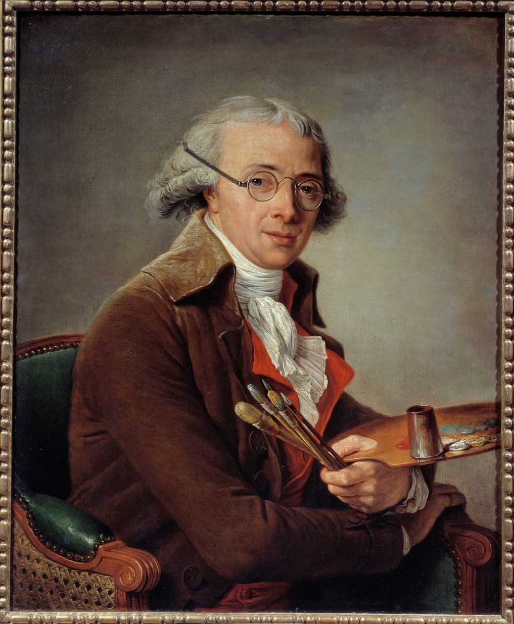 Portret malarza Francois Andre Vincent (1746-1816) Artysta trzyma swoją paletę i nosi okulary. Obraz Adelaide Labille Guiard (1749-1803) XVIII w. Słońce. 0,73x0,59 m - Portret malarza Francois Andre Vincenta (1746-1816). rzemieślnik autorstwa François André Vincent