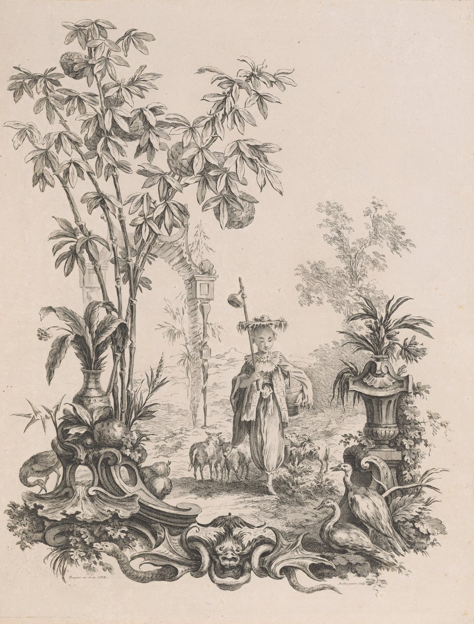 Młoda Chinka spacerująca w otoczeniu owiec, ok.1740-50. autorstwa Francois Antoine Aveline