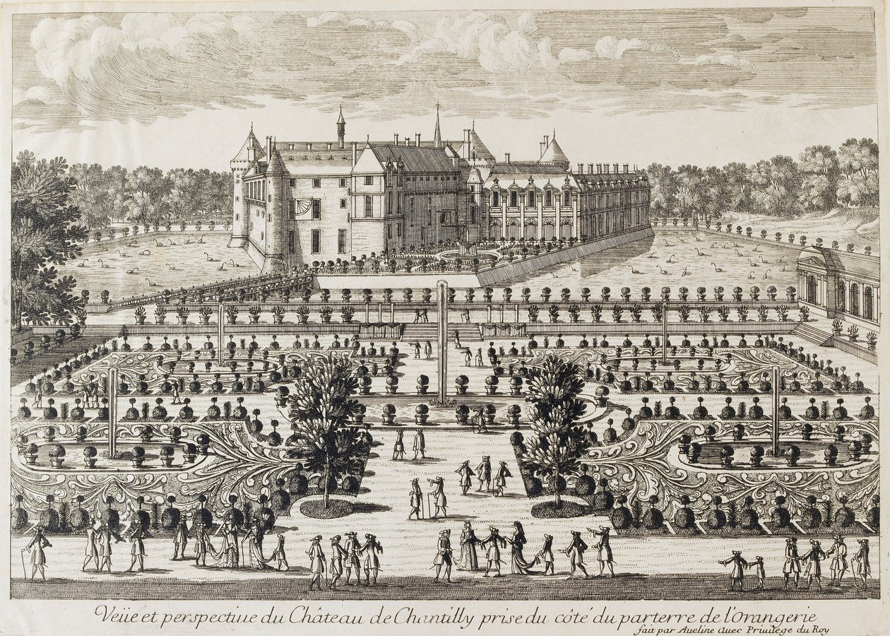 Widok na zamek w Chantilly z oranżerii, połowa XVIII wieku autorstwa Francois Antoine Aveline