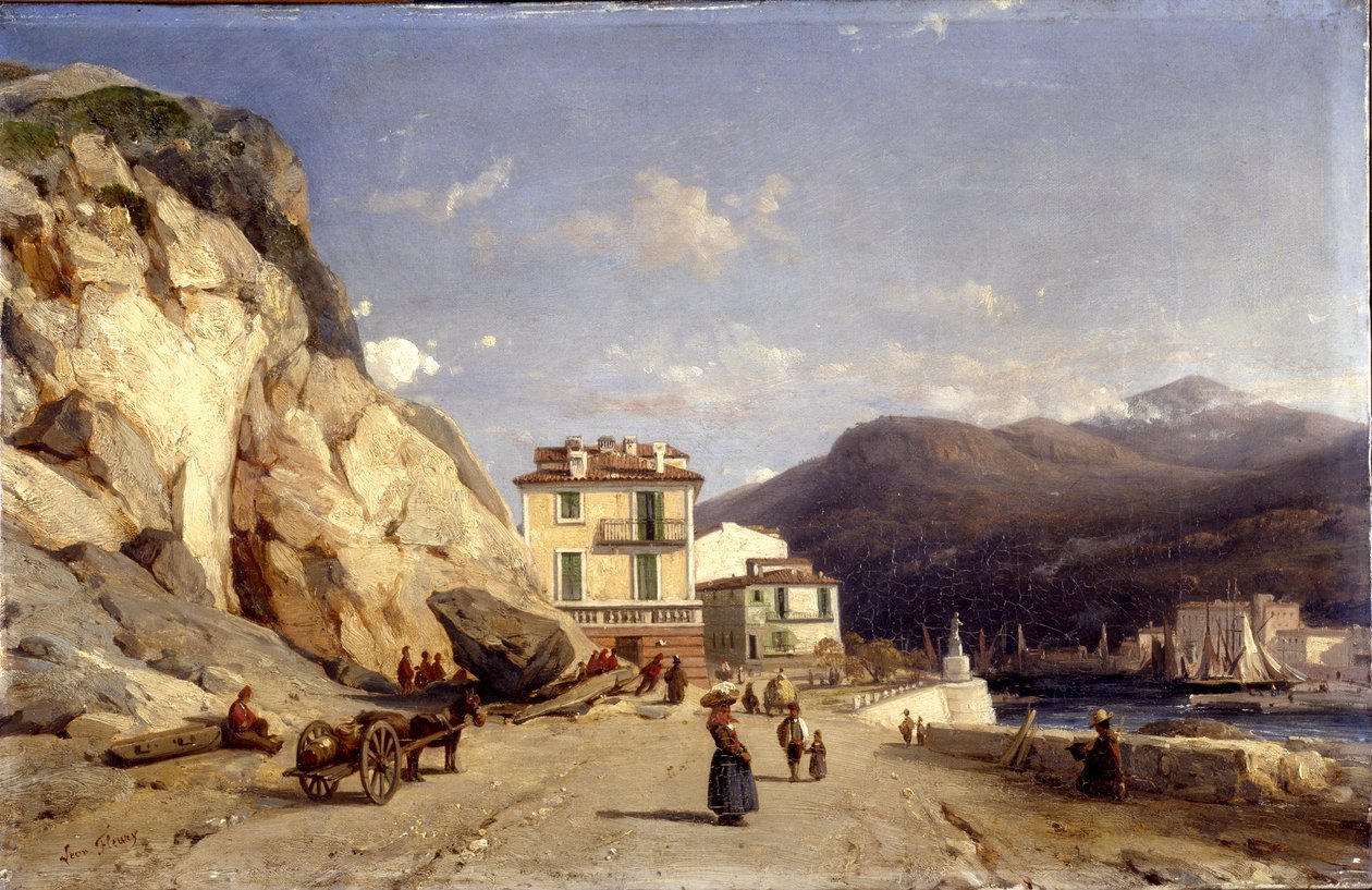 Widok na wejście do portu, Nicea (olej na płótnie) autorstwa Francois Antoine Leon Fleury
