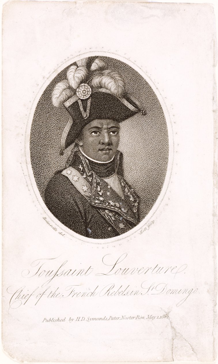 Toussaint Louverture (ok. 1743-1803) Wódz francuskich rebeliantów w St. Domingo, ryty Holl, wyd. przez H.D. Symonds, 1802 (akwaforta i grawerowanie) autorstwa Francois Bonneville