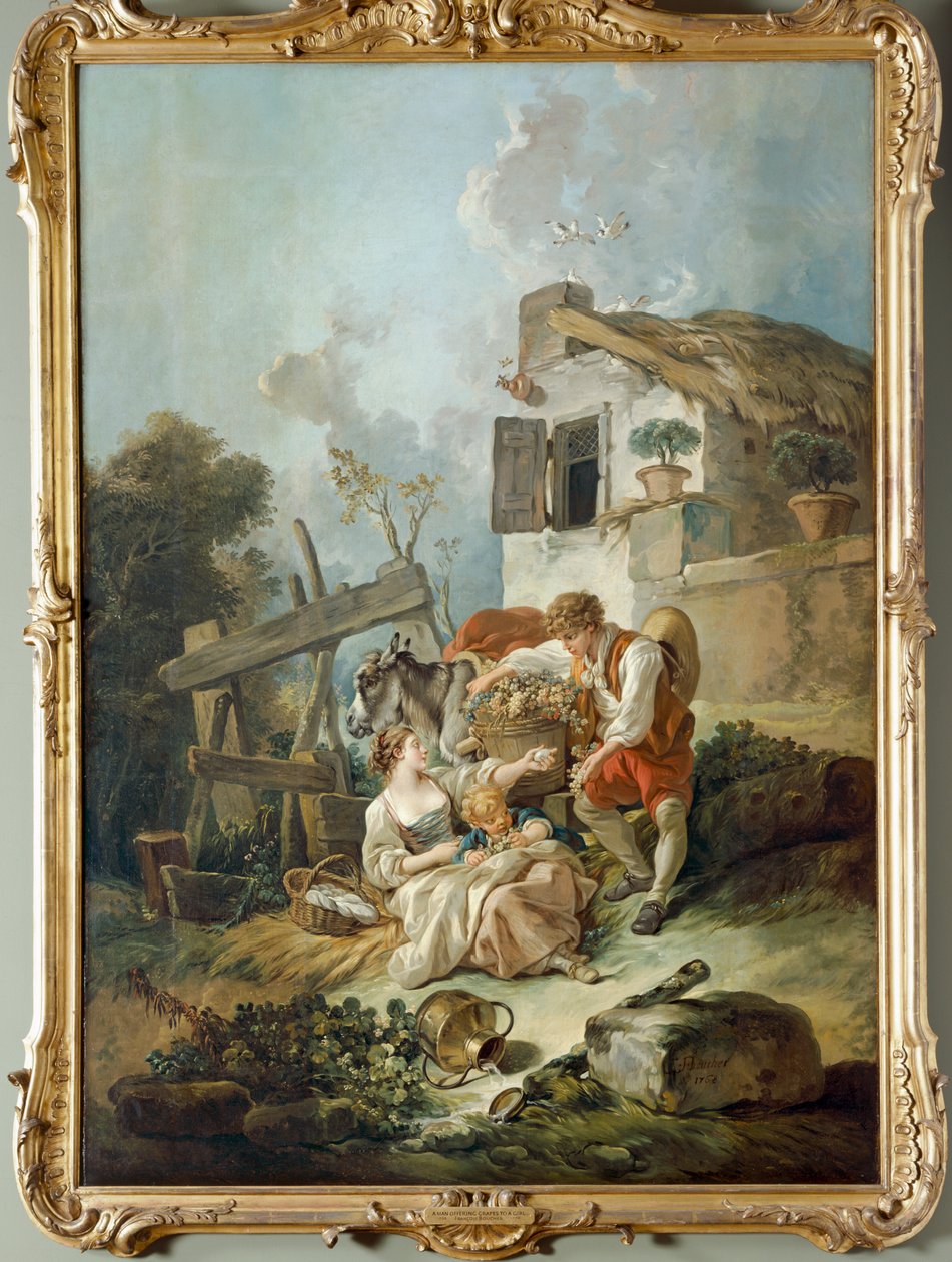 Mężczyzna oferujący winogrona dziewczynie autorstwa François Boucher