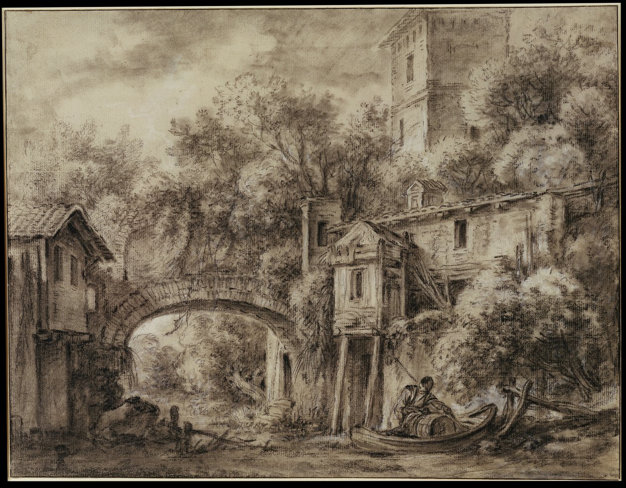 Architektoniczna fantazja z młynem w Quiquengrogne koło Charenton autorstwa François Boucher