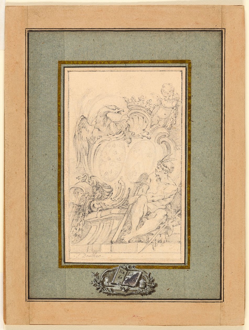 Ekslibris herbowy dla Crozata, barona de Thiers autorstwa François Boucher
