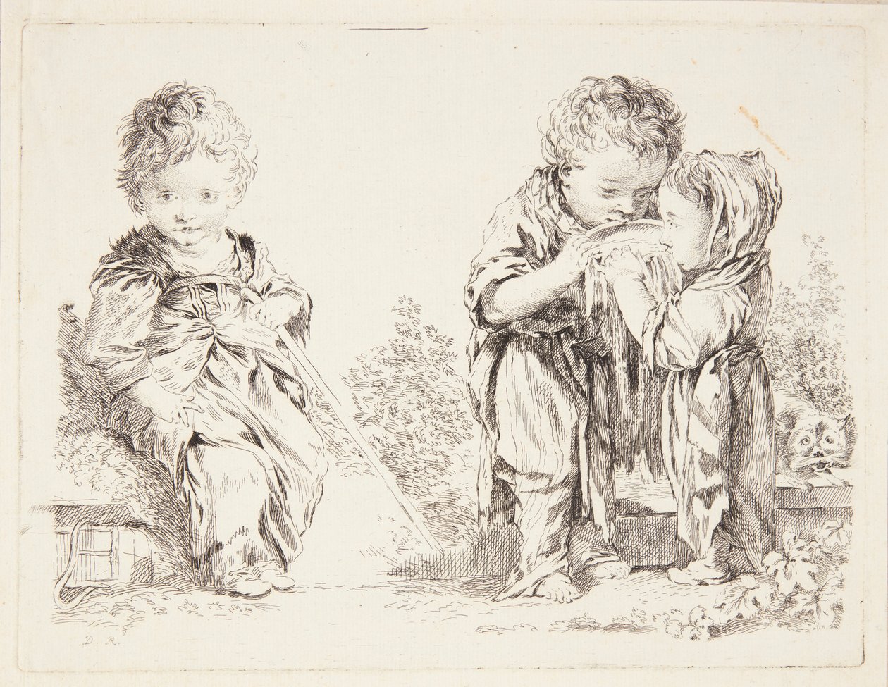 Dziecko siedzące na grudce ziemi i Mali pijący mleko autorstwa François Boucher