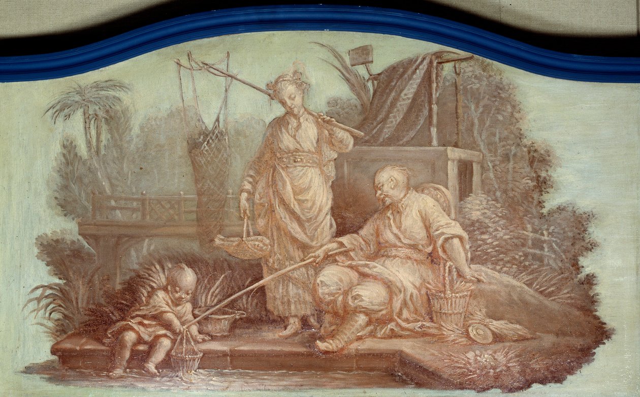 Chinoiserie: Scena połowów w Chinach. Rysunki front de porte autorstwa Francois Bouchera (1703-1770) autorstwa François Boucher