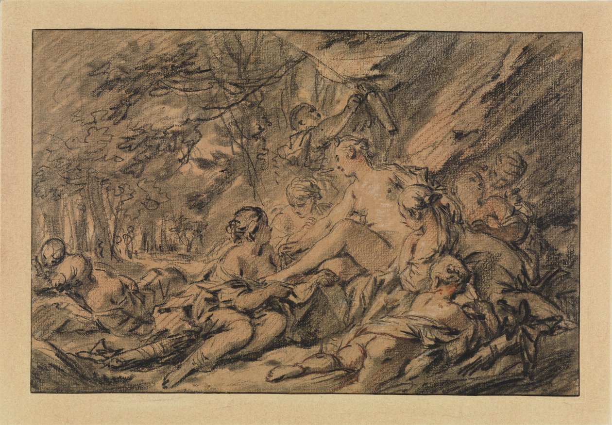 Diana odpoczywająca w lesie wraz ze swoimi nimfami autorstwa François Boucher