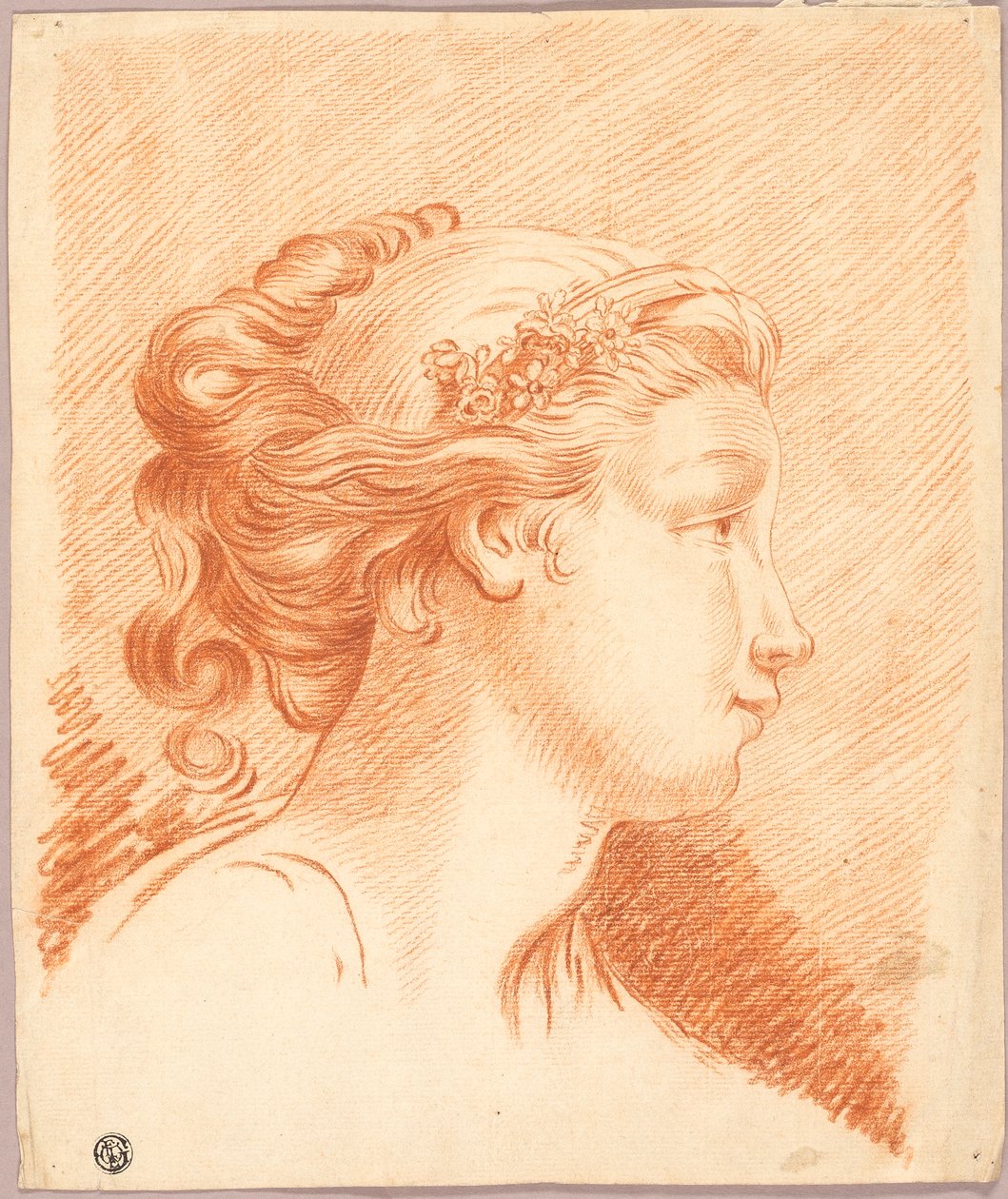 Głowa dziewczynki z profilu po prawej stronie autorstwa François Boucher