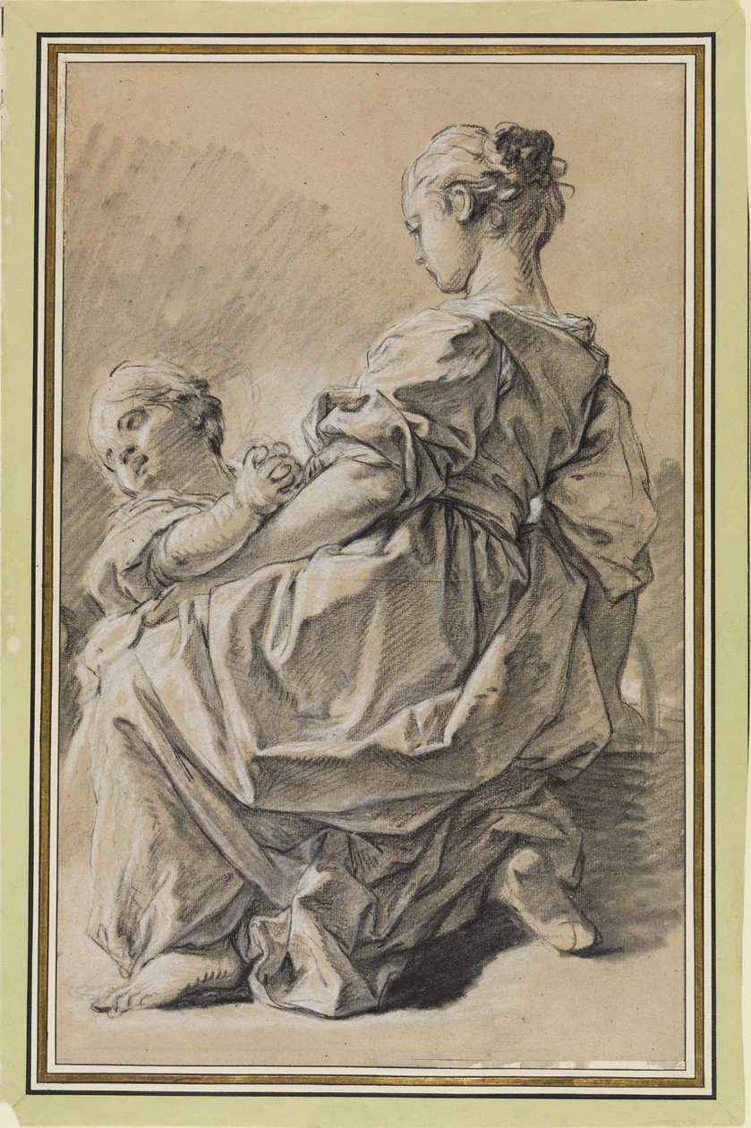 Klęcząca młoda kobieta z dzieckiem autorstwa François Boucher