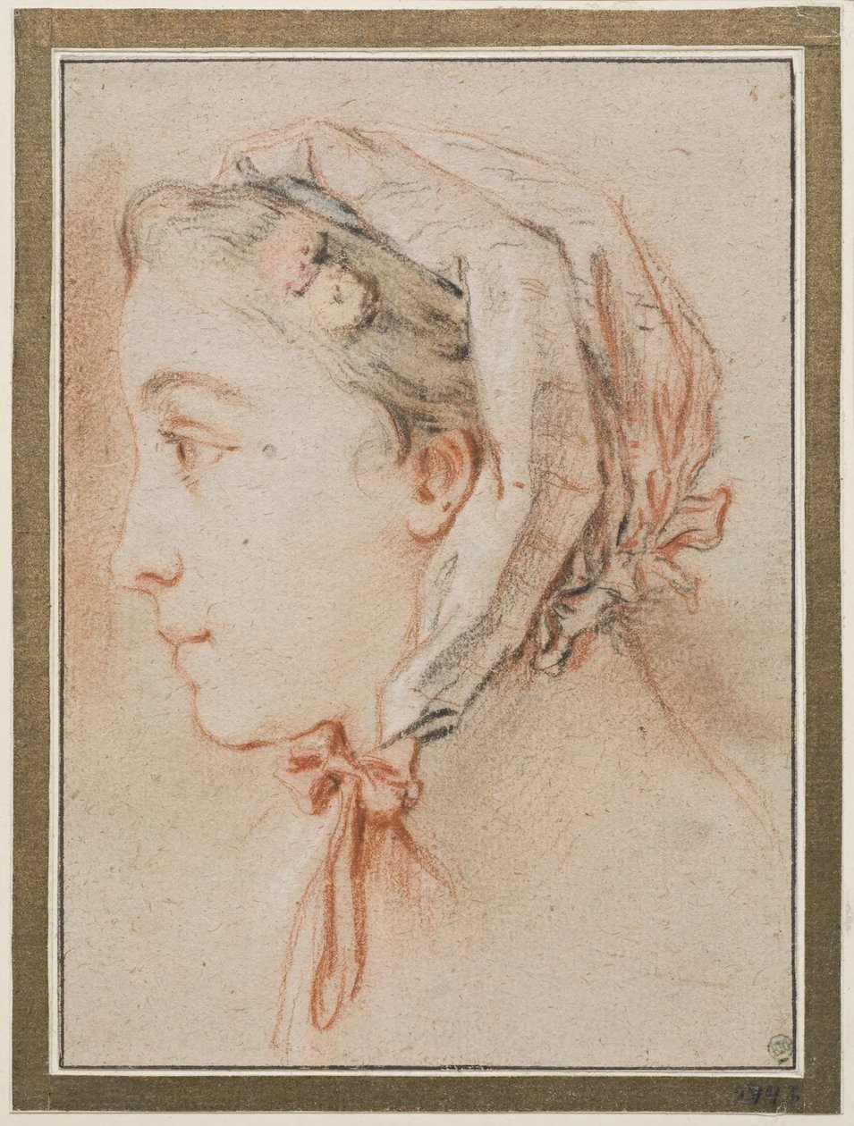 Głowa kobiety, profil w czapce autorstwa François Boucher