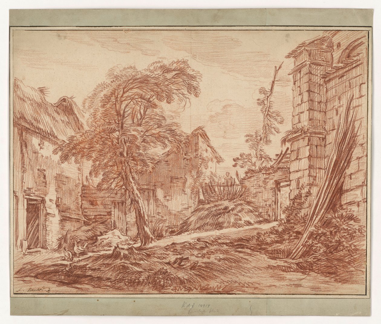 Wiejski krajobraz z gospodarstwem i ruinami autorstwa François Boucher