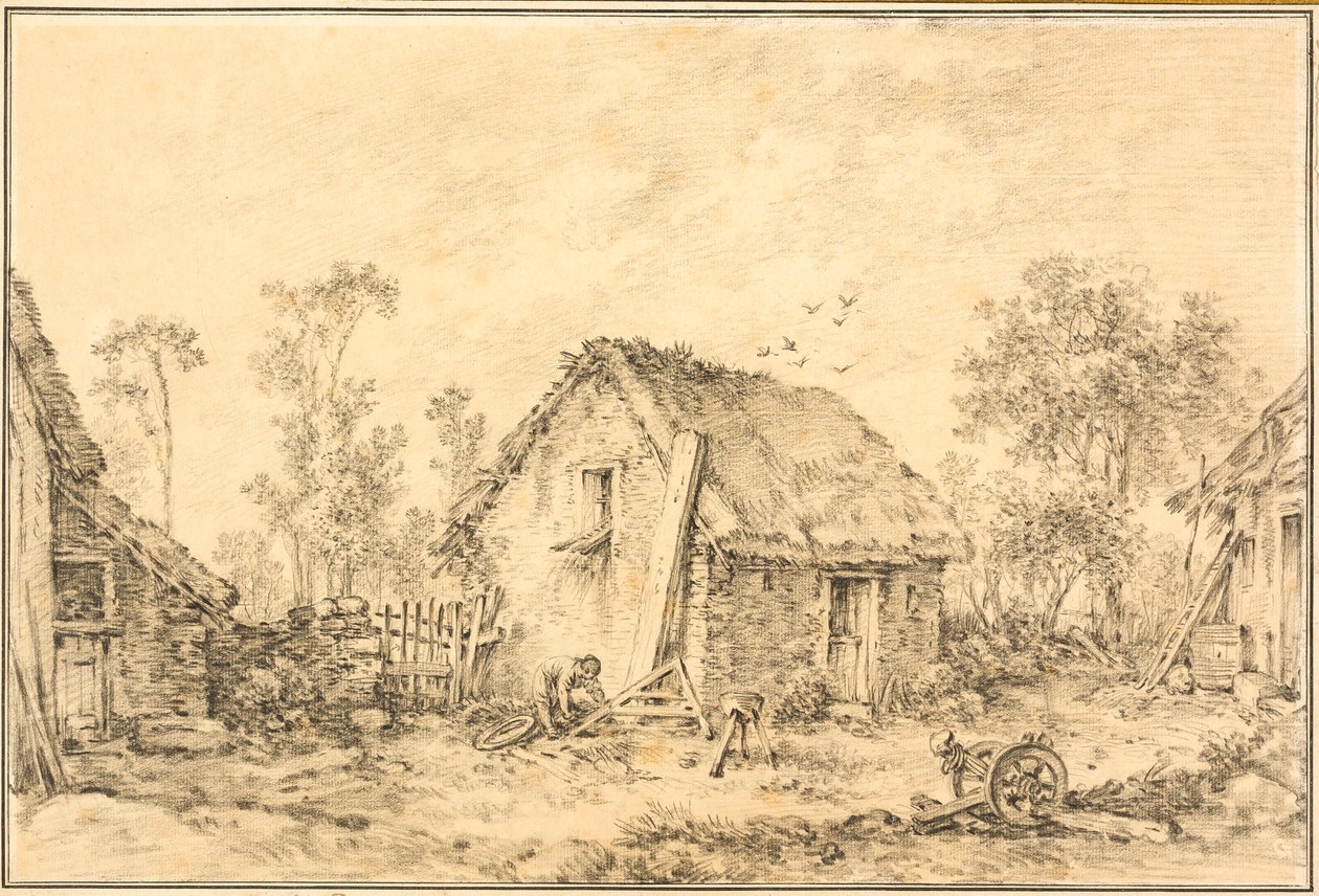 Krajobraz z rustykalnym domkiem autorstwa François Boucher