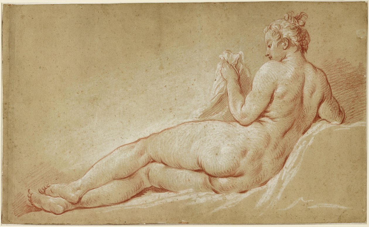 Leżąca naga kobieta widziana od tyłu autorstwa François Boucher