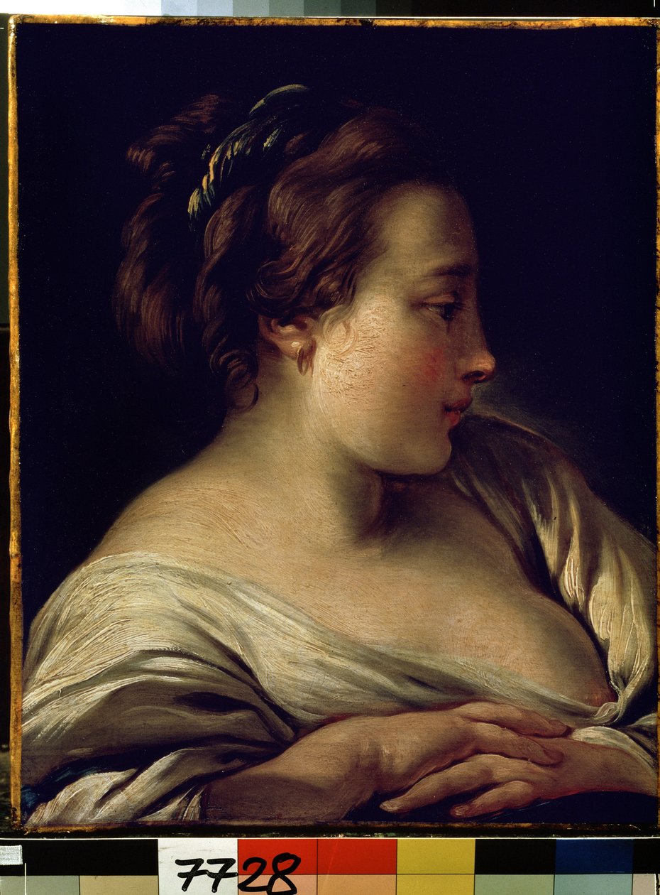 ""Portret młodej dziewczyny"" (Głowa dziewczyny) Obraz Francois Bouchera (1703-1770) 1740-1750 Wymiary 36x28 cm Ermitaż, Sankt Petersburg (Sankt-Petersburg) autorstwa François Boucher
