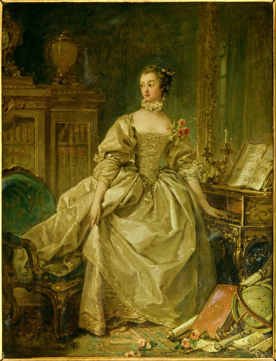 Portret na całej długości Jeanne Antoinette Poisson, markiza de Pompadour (znana jako Madame de Pompadour autorstwa François Boucher