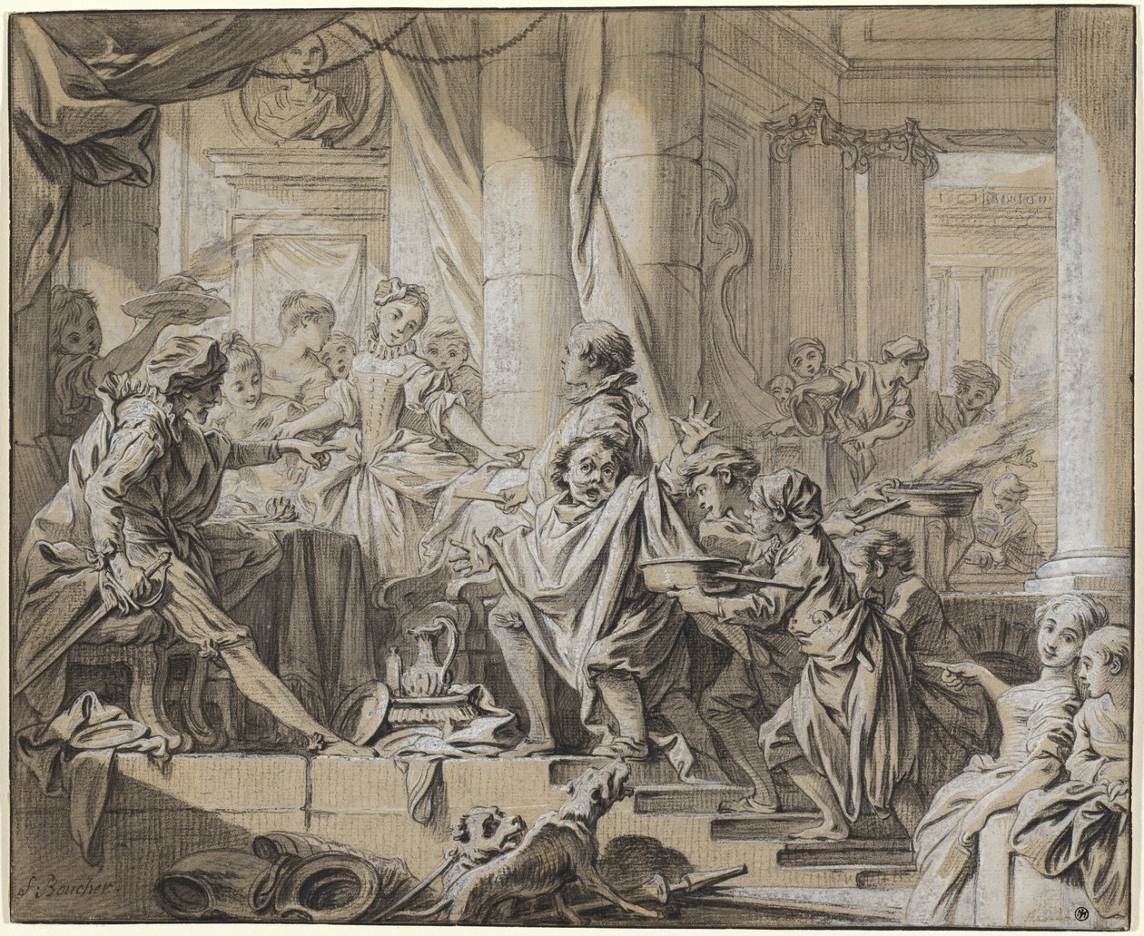 Sancho uciekający przed sługami księcia autorstwa François Boucher