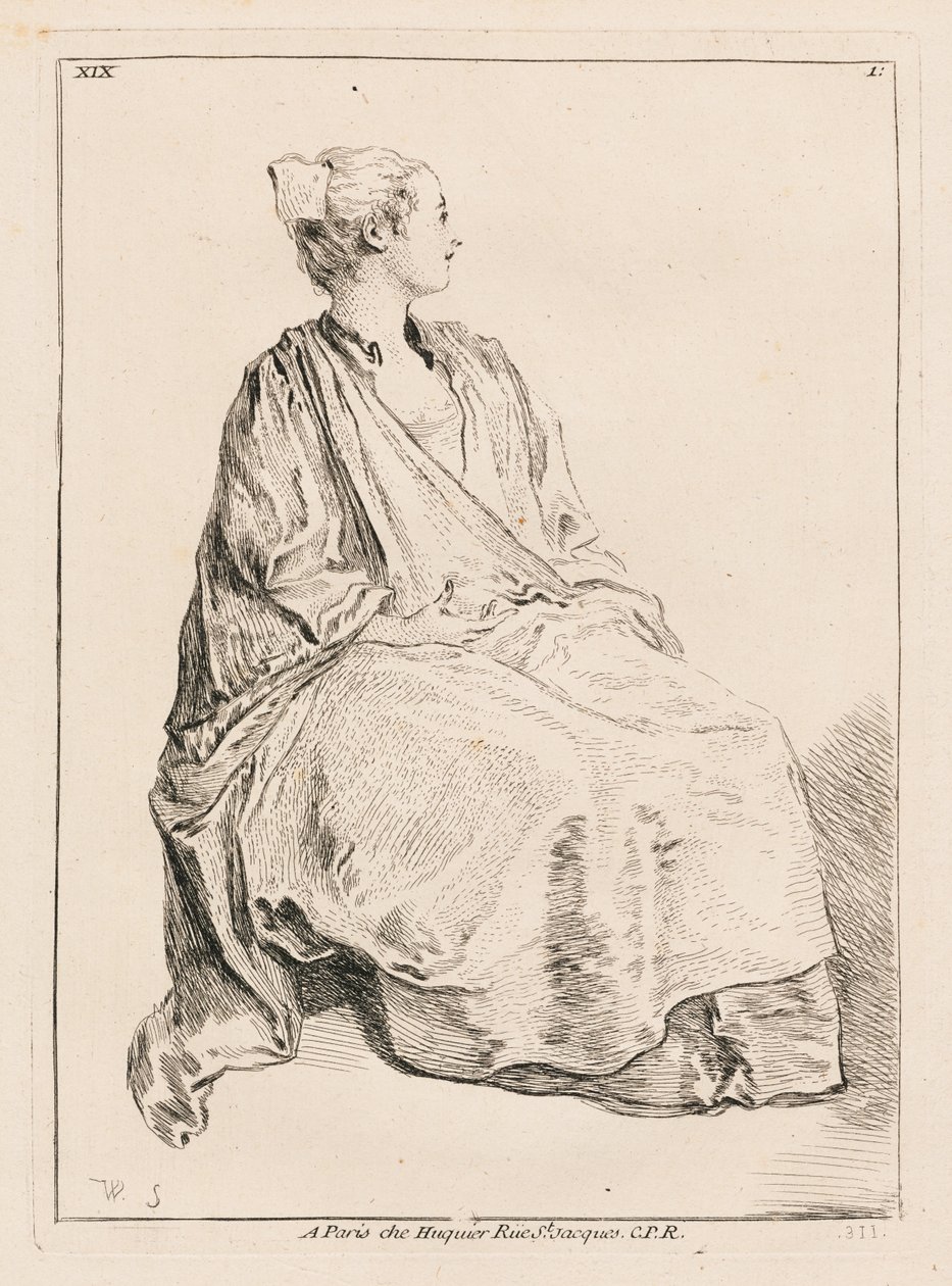 Siedząca kobieta zwrócona w prawo autorstwa François Boucher