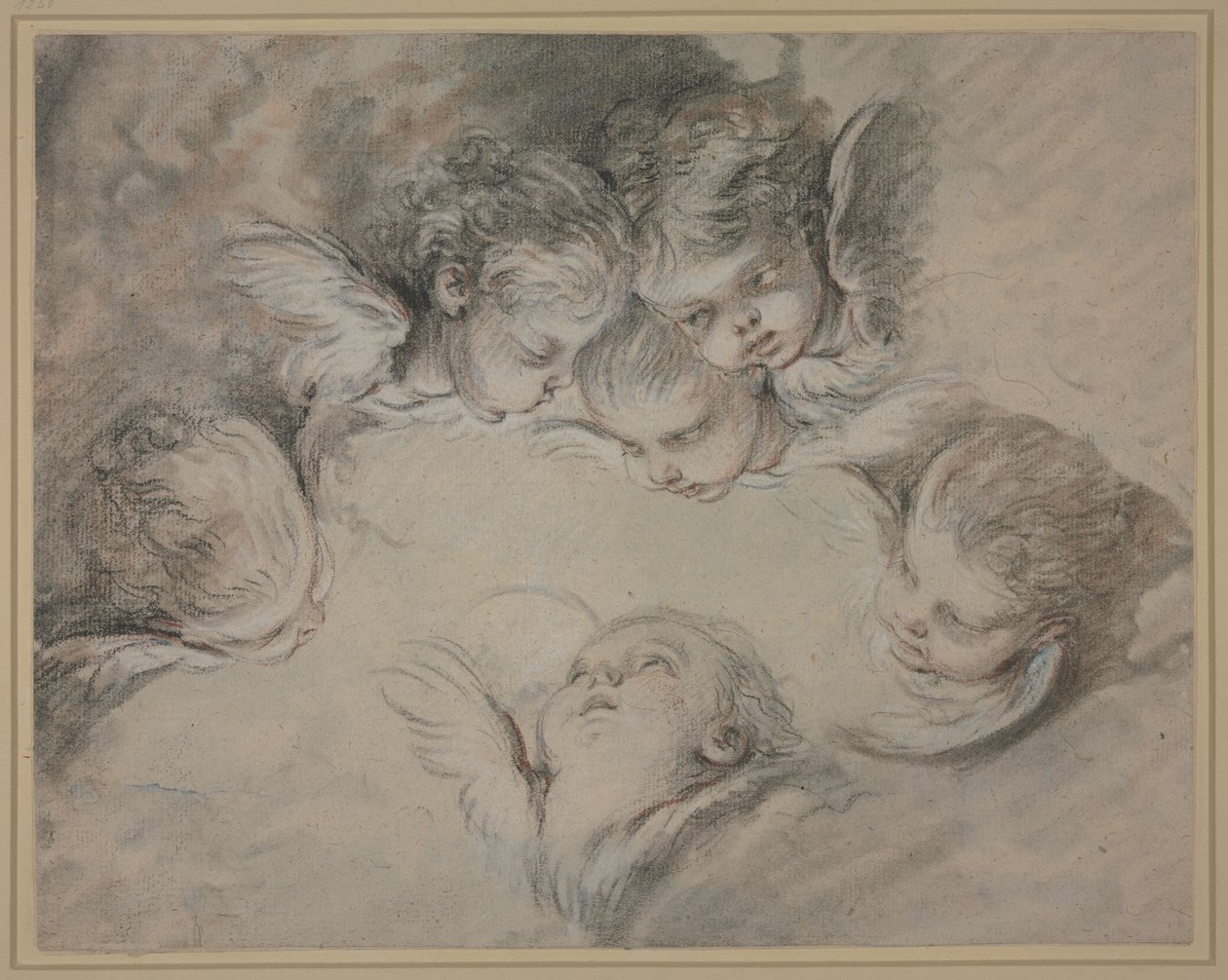 Sześć głów aniołów w chmurach autorstwa François Boucher