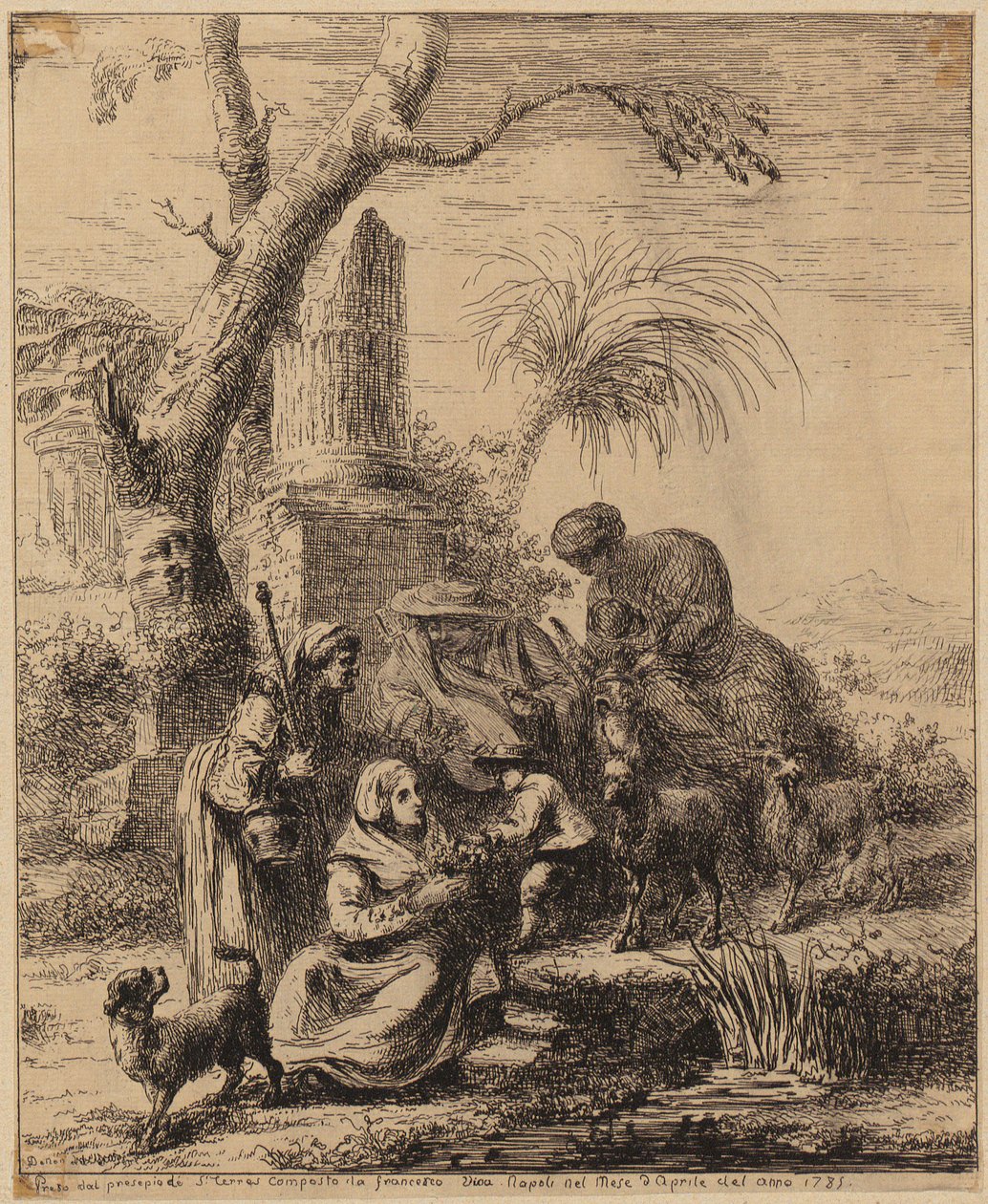 Siedząca kobieta [Femme de Matsmey] obok palmy, rycina z serii „Diverses figures chinoises [...]” autorstwa François Boucher