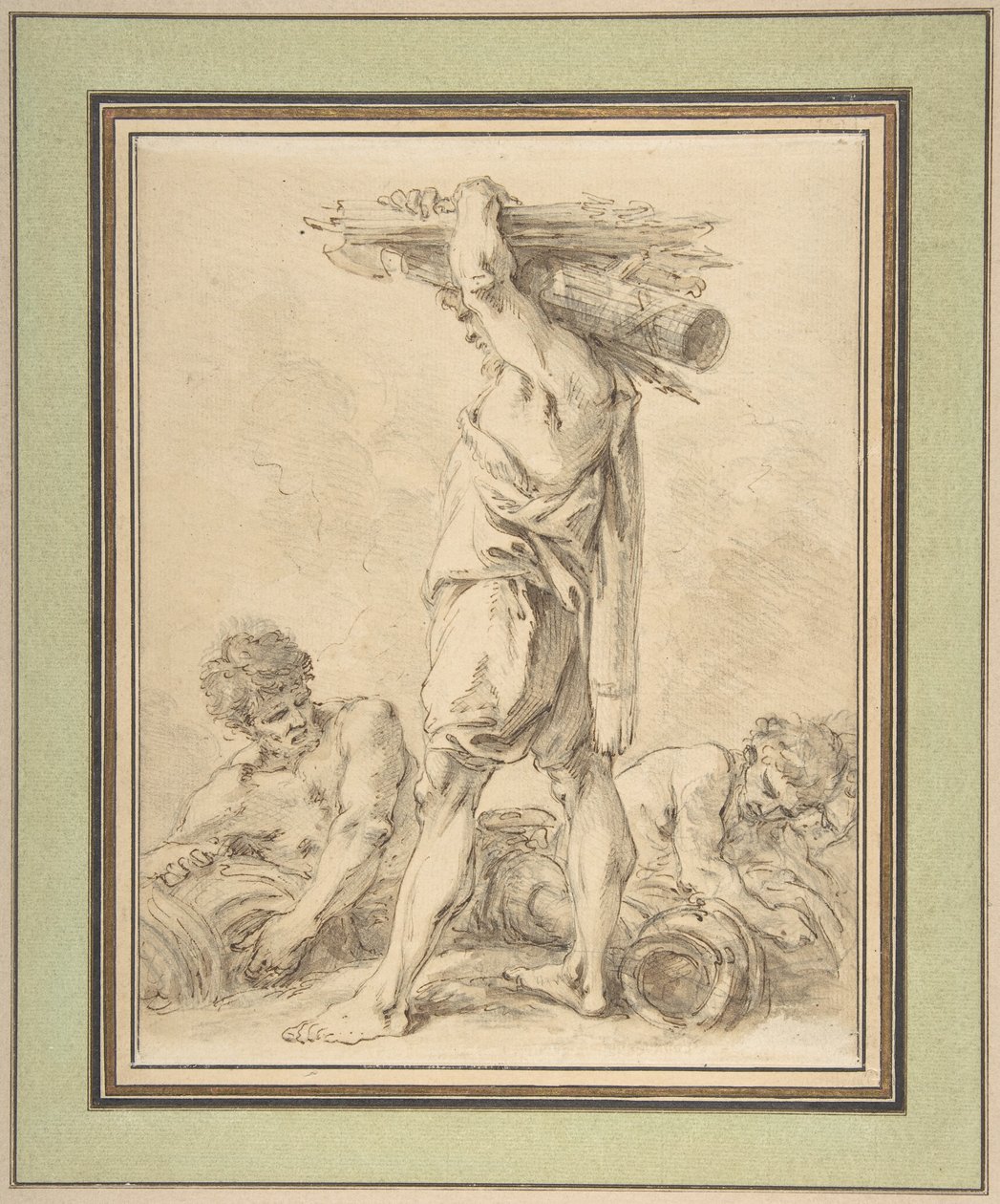 Sący mężczyzna niosący fasces i broń autorstwa François Boucher