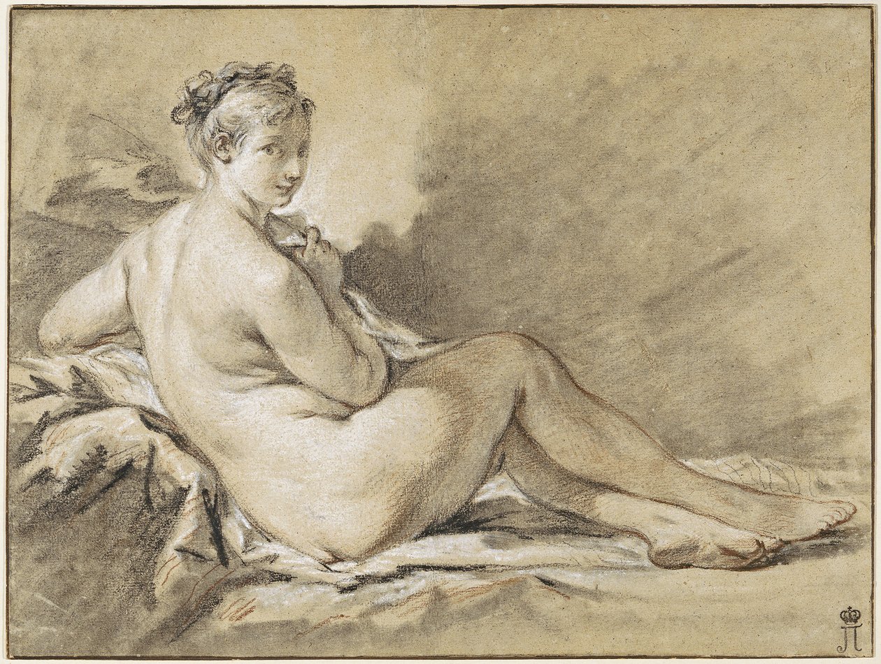Studium aktu kobiecego - Francois Boucher (1703-1770). Sangwina, czarno-biała kreda na papierze autorstwa François Boucher