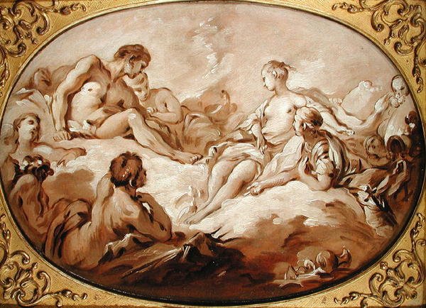 Apoteoza Eneasza lub Eneasza przedstawionego bogom przez Wenus, ok. 1746 (grisaille) autorstwa François Boucher