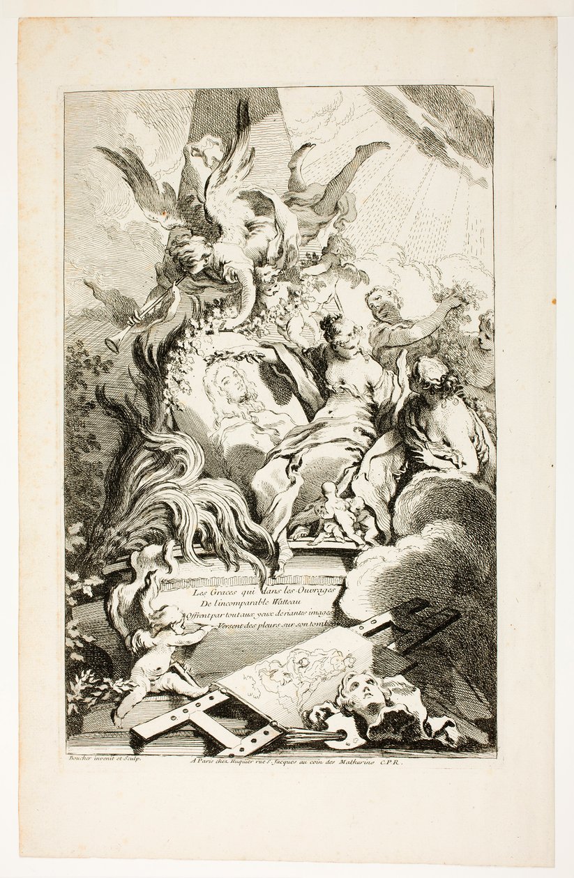 Gracje na nagrobku Watteau autorstwa François Boucher