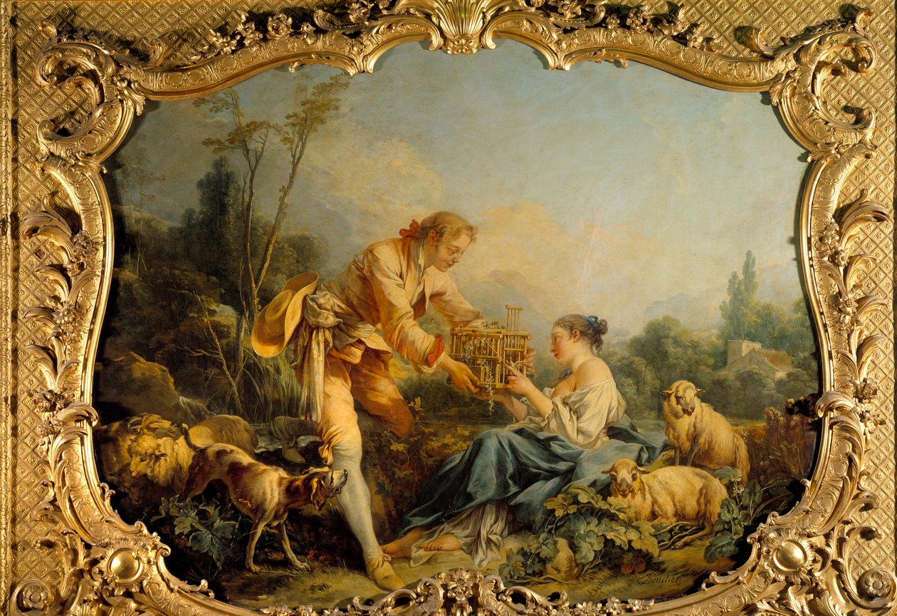 Zadowolone duszpasterska scena duszpasterska. Obraz Francois Bouchera (1703-1770) 1737 Paryż, Archives nationales autorstwa François Boucher