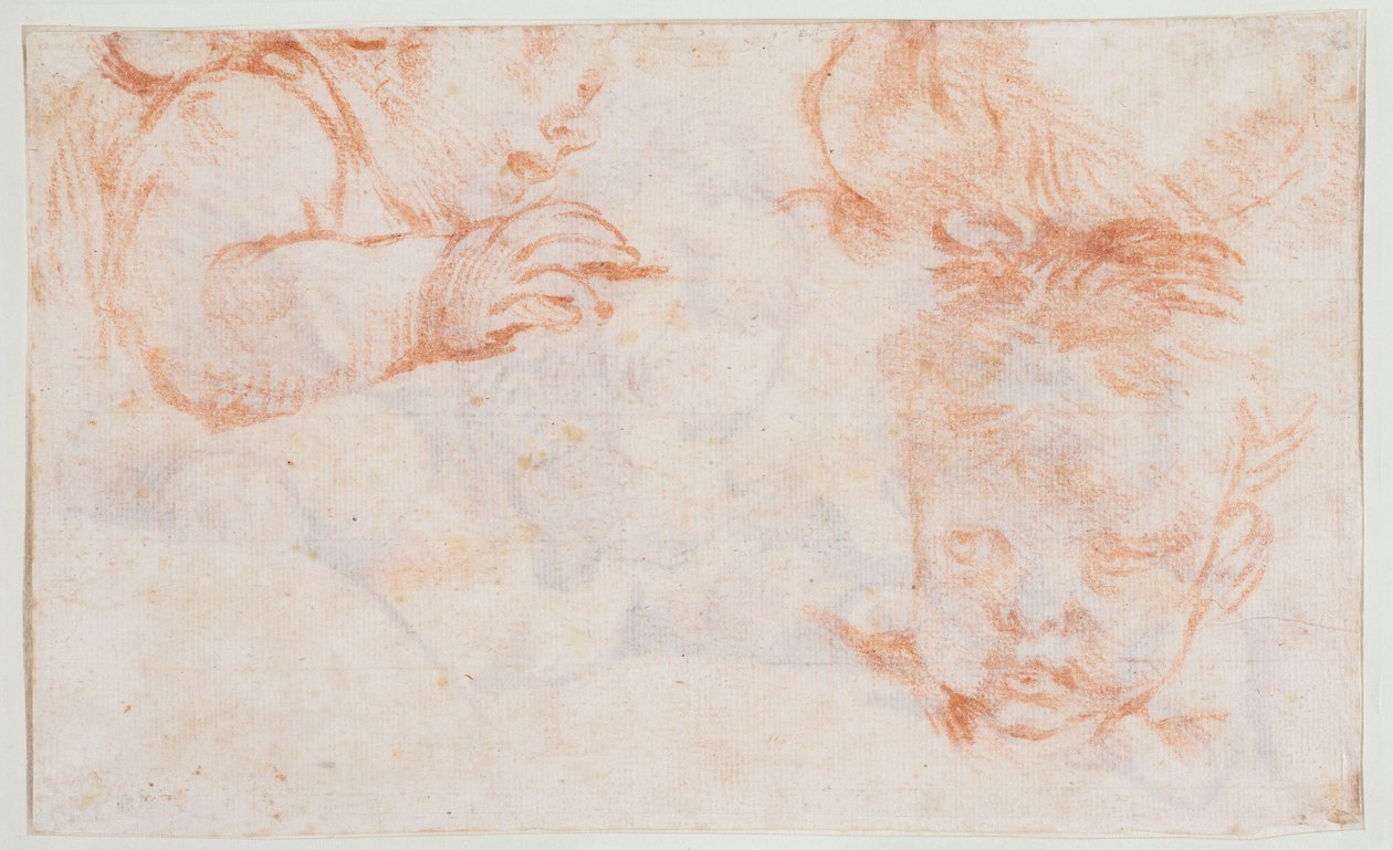 Trzy głowy chłopców. Szkice do dekoracji nadproża w pałacu Amalienborg autorstwa François Boucher