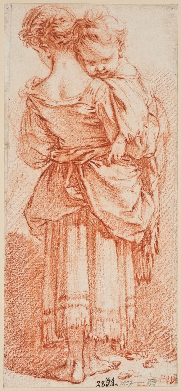 Młoda kobieta z dzieckiem na rękach, widziana od tyłu autorstwa François Boucher