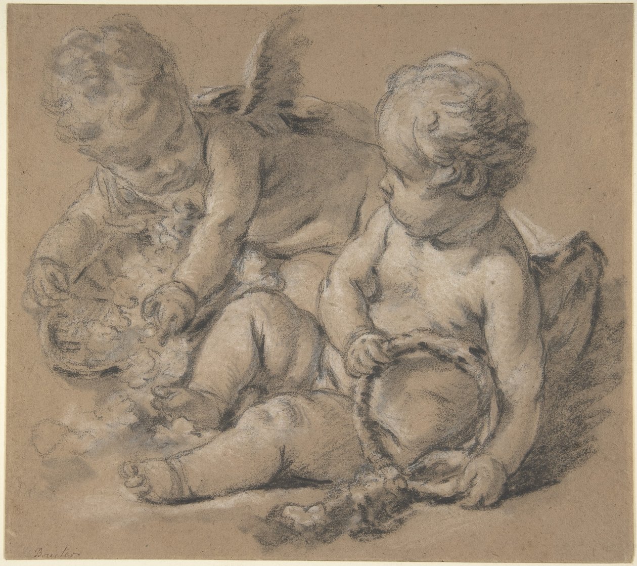 Skrzydlate putta z kwiatami autorstwa François Boucher