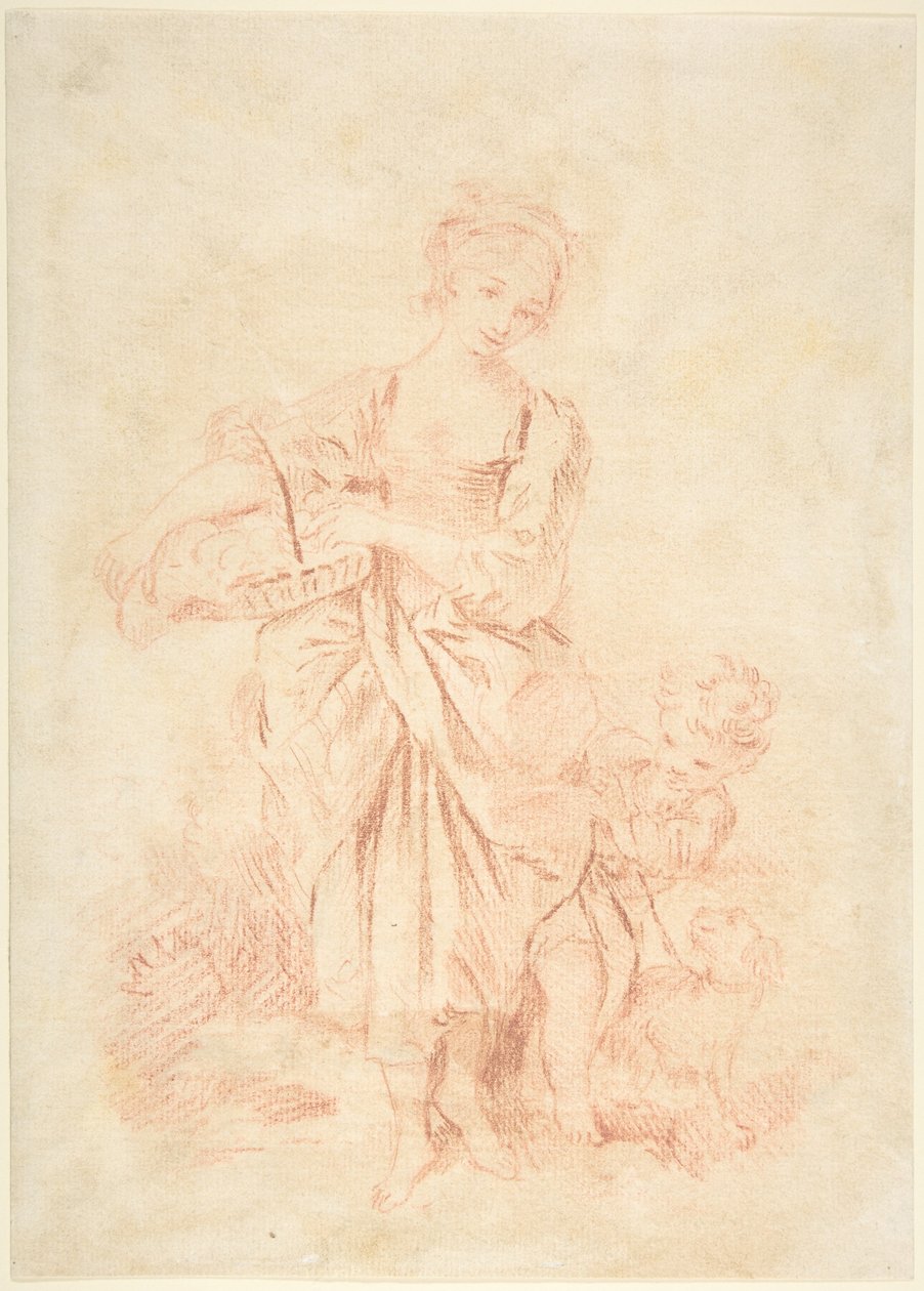 Młoda dziewczyna z chłopcem i psem autorstwa François Boucher