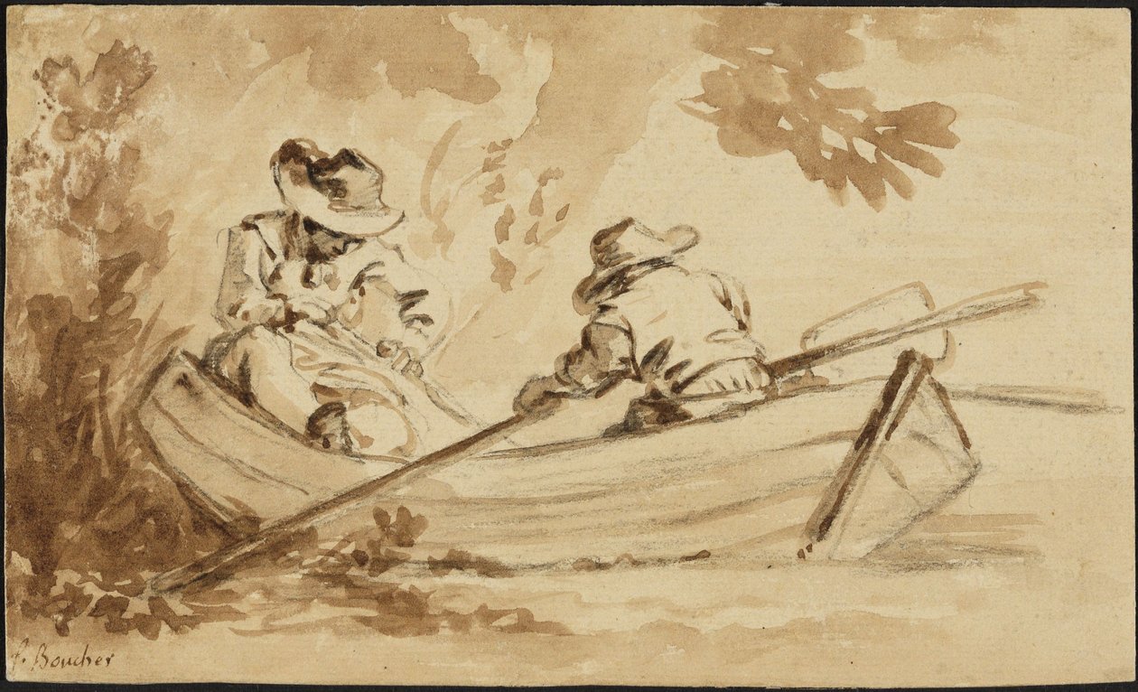 Dwóch mężczyzn w łodzi wiosłowej autorstwa François Boucher