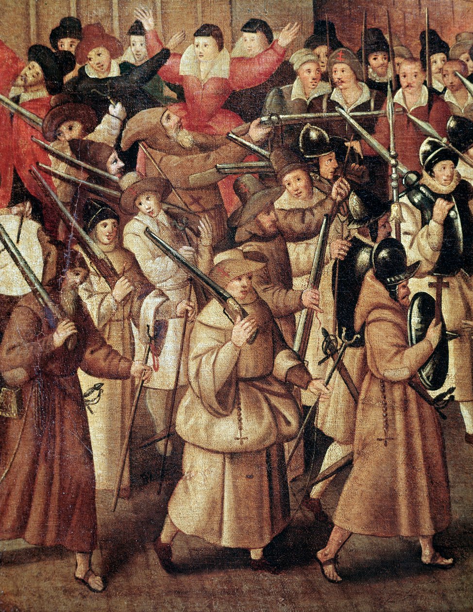 Francuskie wojny religijne: zbrojna procesja Ligi Katolickiej Francji na ulicach Paryża autorstwa Francois Bunel
