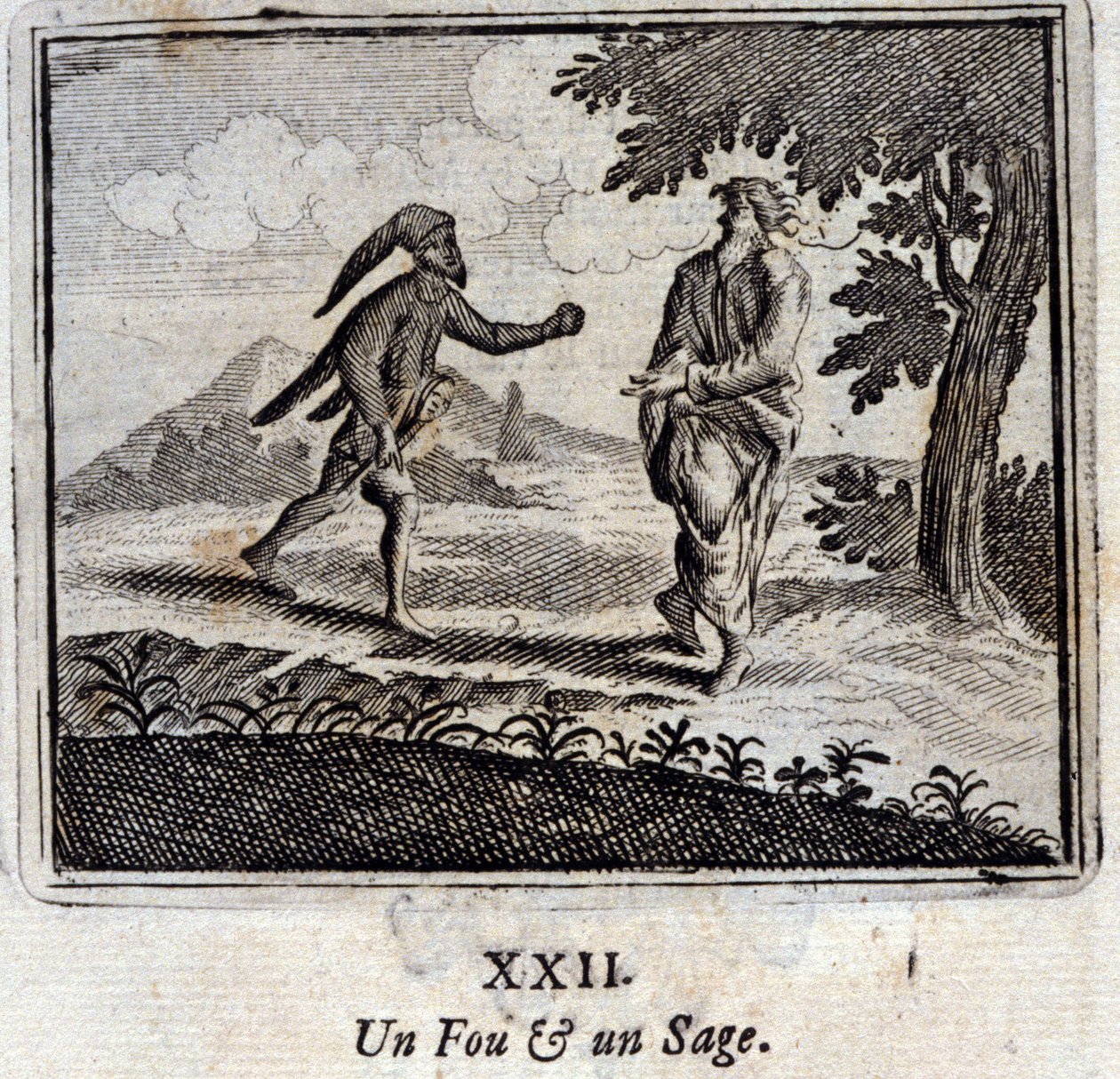 Szalony i mądry. Bajki Jean de La Fontaine (1621-95). Ilustracja François Chauveau (1613-1676). Wydanie z 1728 r. autorstwa Francois Chauveau