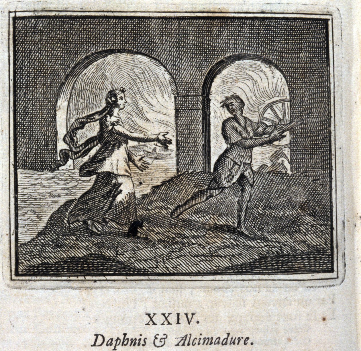 Dafnis i Alcimadura. Bajki Jean de La Fontaine (1621-95). Ilustracja François Chauveau (1613-1676). Wydanie z 1728 r. autorstwa Francois Chauveau