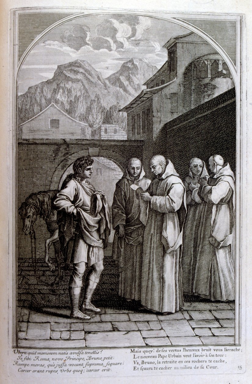 Grawerowanie autorstwa Francois Chauveau 1680 „Życie św. Brunona” założyciela zakonu Chartreux autorstwa Francois Chauveau