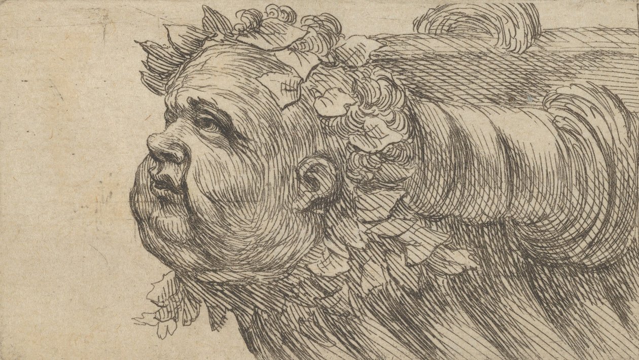 Głowa dziecka na dziobie statku, z Divers Masques, ca. 1635-45. autorstwa Francois Chauveau