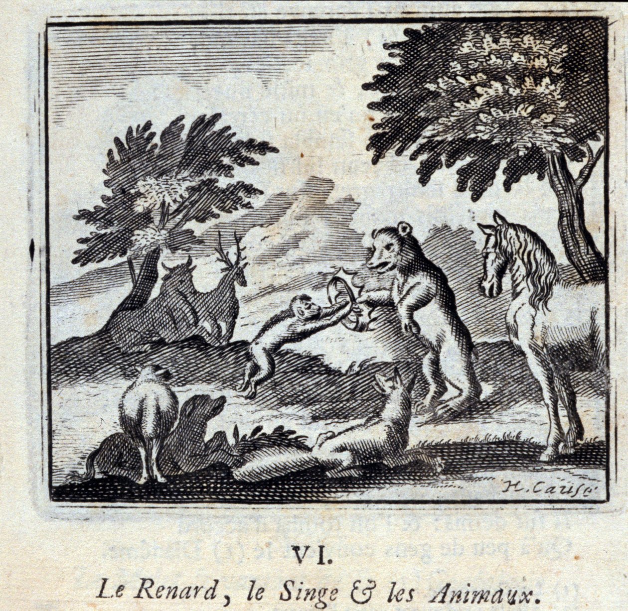 Ilustracja z „Bajek Jeana de la Fontaine” (lito) autorstwa Francois Chauveau