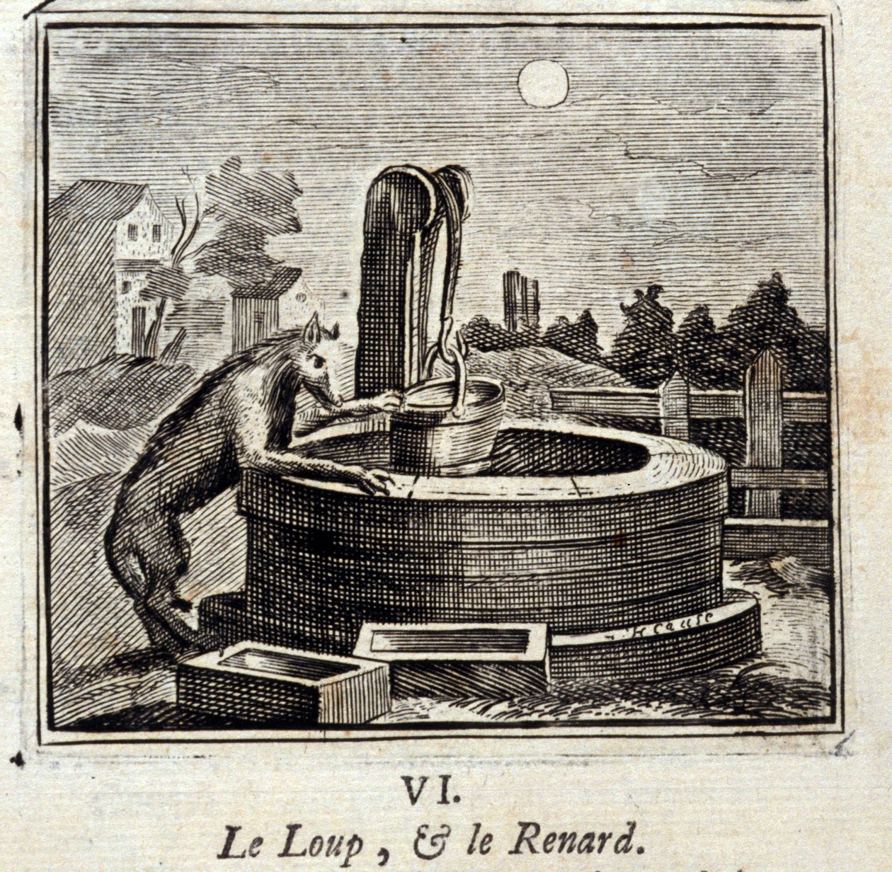 Ilustracja z „Bajek Jeana de la Fontaine” (lito) autorstwa Francois Chauveau