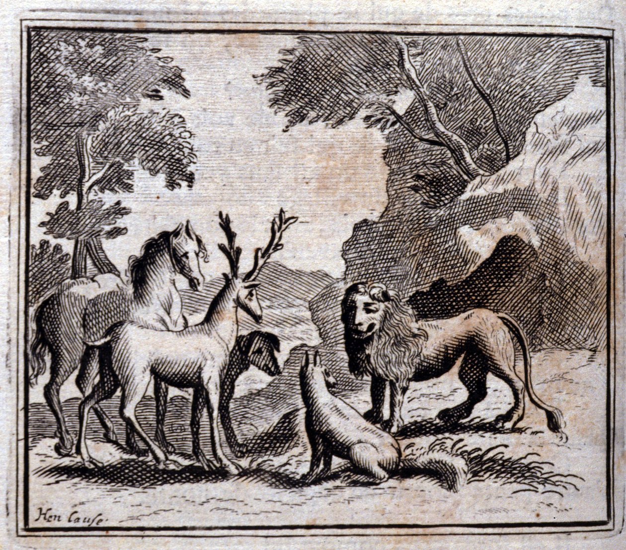 Ilustracja z „Bajek Jeana de la Fontaine” (lito) autorstwa Francois Chauveau
