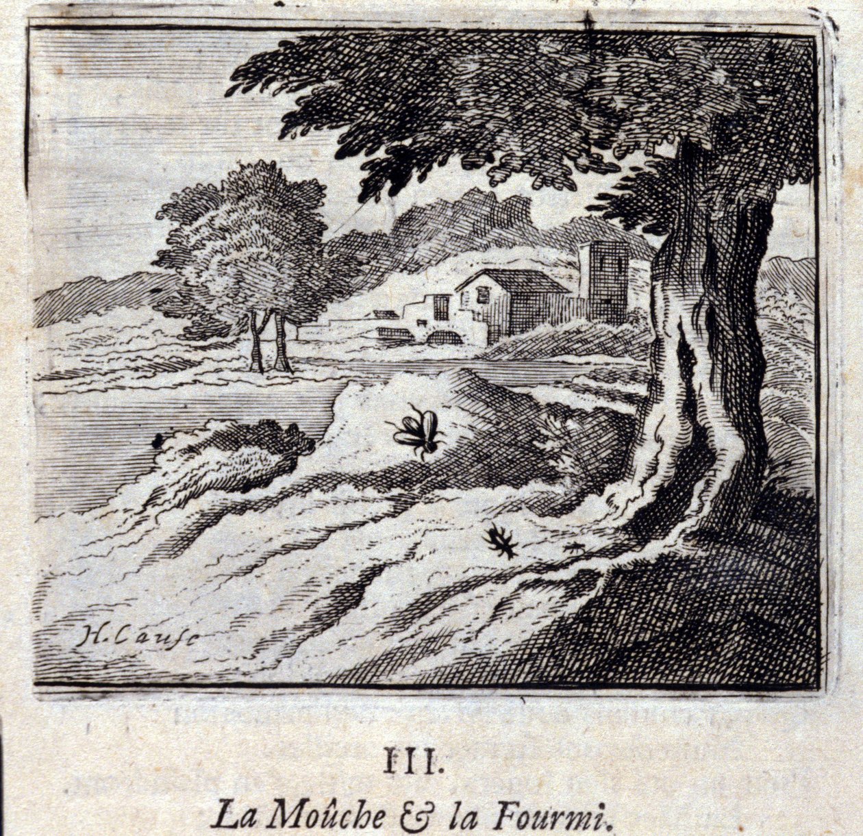 Bajki muchy i mrówek Jean de La Fontaine (1621-95). Ilustracja Francois Chauveau (1613-1676). Wydanie z 1728 r. autorstwa Francois Chauveau